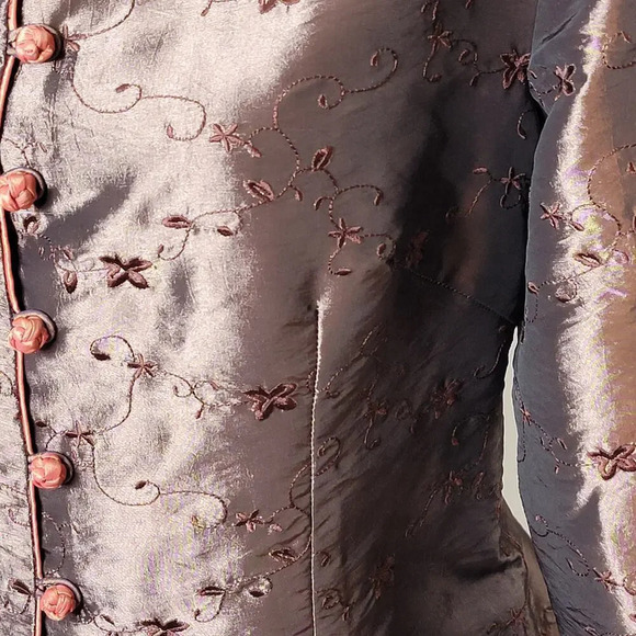 Asian Bronze Satin Women's Oriental Lined Jacket Imperial Inspired Size Medium - Picture 15 of 15